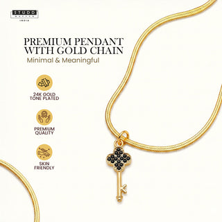 Key Pendant - 24k Gold Tone Plated [ With Chain ]