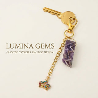 Amethyst Pencil + Crown Charm Keychain
