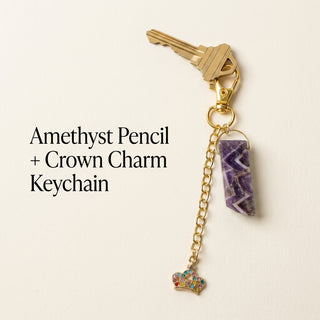 Amethyst Pencil + Crown Charm Keychain