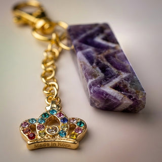 Amethyst Pencil + Crown Charm Keychain