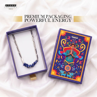 Lapis Lazuli Crystal Silver Rice Chain Pendant Necklace