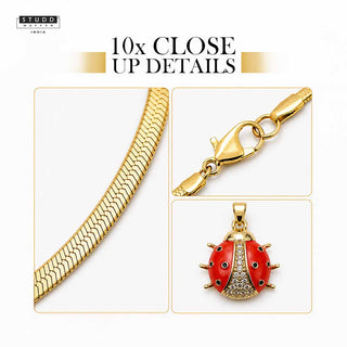 Lucky Ladybug Pendant - 24K Gold Plated [ With Velore Snake Chain]