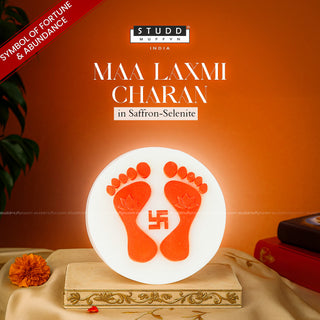 Maa Laxmi 3D Charan in Saffron-Selenite