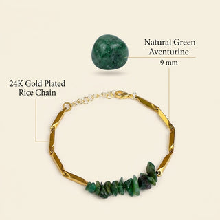 Alchemy Green Aventurine Crystal Rice Chain Bracelet — 24K Gold Tone