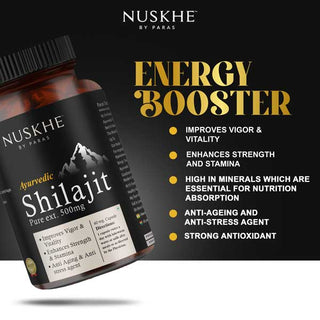 Nuskhe by Paras Ayurvedic Shilajit Pure Ext. 500mg for Men and Women -60 Veg Capsules