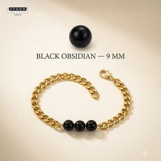 Obsidian Crystal Cuban Bracelet - 24k Gold Tone
