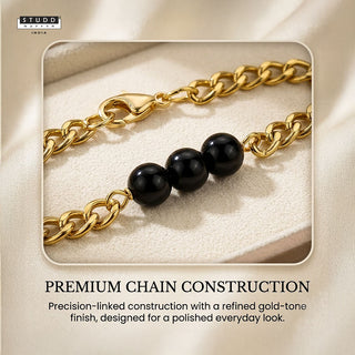 Obsidian Crystal Cuban Bracelet - 24k Gold Tone