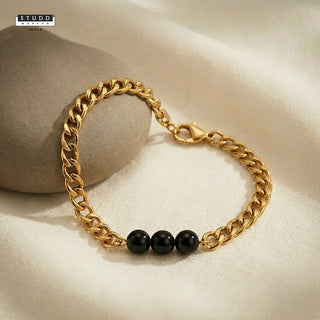 Obsidian Crystal Cuban Bracelet - 24k Gold Tone