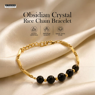 Obsidian Crystal Rice Chain Bracelet