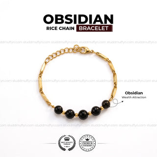 Obsidian Crystal Rice Chain Bracelet