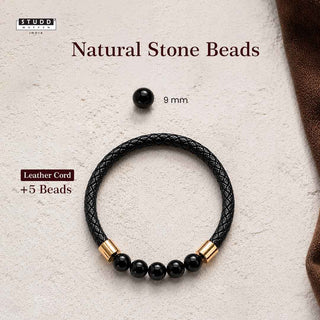 Obsidian Stretchable Leather Bracelet