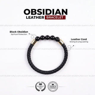 Obsidian Stretchable Leather Bracelet