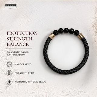 Obsidian Stretchable Leather Bracelet