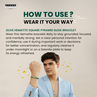 Olive Hematite Square Pyramid Sleek Bracelet