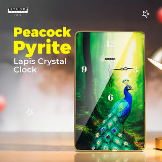 Peacock Pyrite–Lapis Crystal Clock