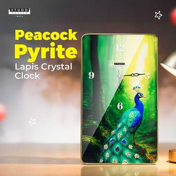 Peacock Pyrite–Lapis Crystal Wall Clock