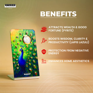 Peacock Pyrite Crystal Table Clock