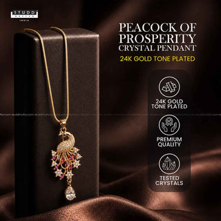 Peacock of Prosperity Crystal Pendant - 24k Gold Tone Plated [ With Chain ]