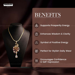 Peacock of Prosperity Crystal Pendant - 24k Gold Tone Plated [ With Chain ]