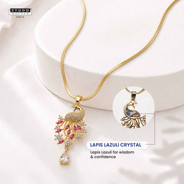 Peacock of Prosperity Crystal Pendant - 24K Gold Plated