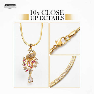 Peacock of Prosperity Crystal Pendant - 24k Gold Tone Plated [ With Chain ]