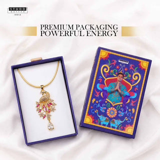 Peacock of Prosperity Crystal Pendant - 24k Gold Tone Plated [ With Chain ]