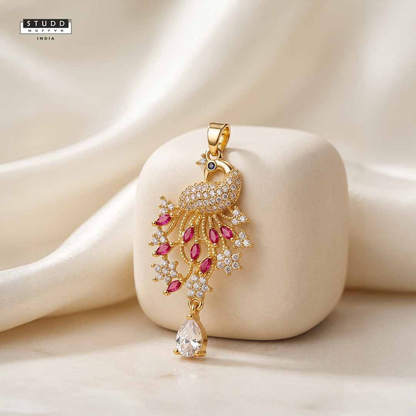 Peacock of Prosperity Crystal Pendant - 24K Gold Toned