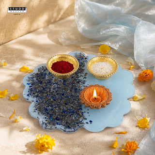 Floral Lapis Lazuli Pooja Thali