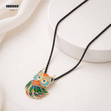 Prism Guardian Owl Pendant - 24K Gold Plated [ With Black Boxer Chain]