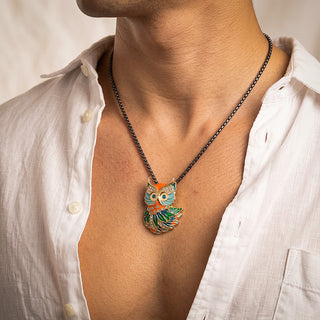 Prism Guardian Owl Pendant - 24K Gold Plated [ With Black Boxer Chain]