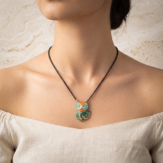 Prism Guardian Owl Pendant - 24K Gold Plated [ With Black Boxer Chain]
