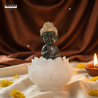 Pyrite Baby Buddha on Selenite Lotus