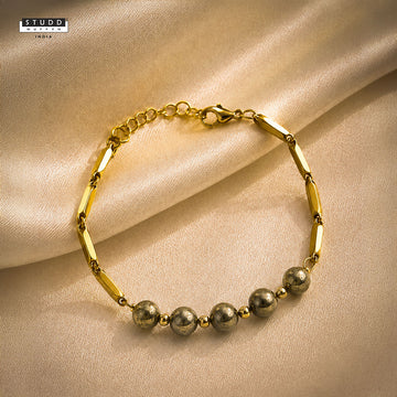 Pyrite Crystal 24K Gold-Toned Rice Chain Bracelet