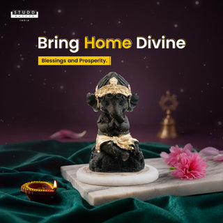 Pyrite Lord Ganesha on Selenite Coaster I Miniature Series