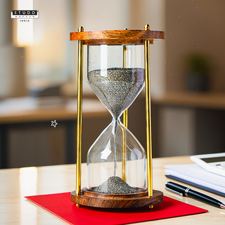 Pyrite Prosperity Flow Hourglass – Luxe Wood & Brass (6 Inch)