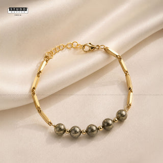 Pyrite Crystal Rice Chain Bracelet
