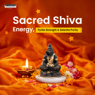 Pyrite Shiv Ji on Selenite Coaster I Miniature Series