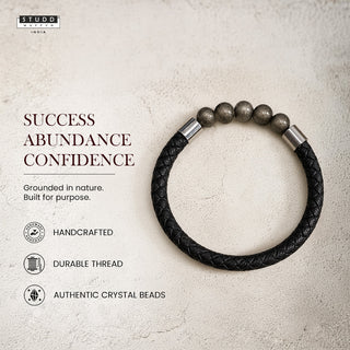 Pyrite Stretchable Leather Bracelet