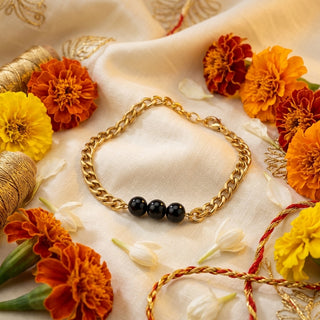 Obsidian Crystal Cuban Bracelet - 24k Gold Tone