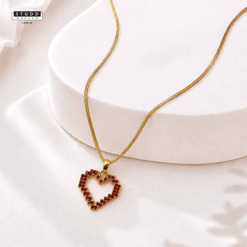 Red Heart Pixel Pendant - 24K Gold Plated [ With Velore Snake Chain]