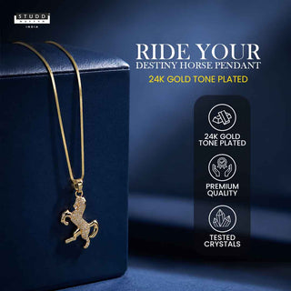 Ride Your Destiny Horse Pendant - 24k Gold Tone Plated [ Gold Chain ]