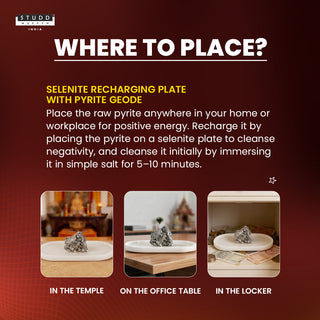 Selenite Recharging Plate With Pyrite Geode