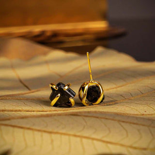 Black Tourmaline Spider Studs