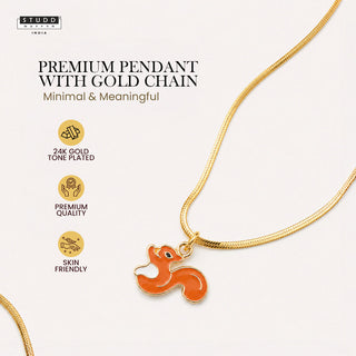 Squirrel Pendant - 24k Gold Tone Plated [ With Chain ]