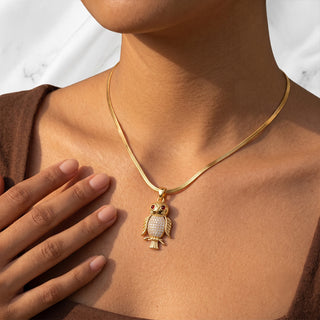 The Protection OWL pendant - 24K Gold Plated [ With Velore Snake Chain]
