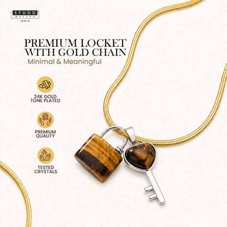 Tiger Eye Lock & Key Crystal Pendant With Chain