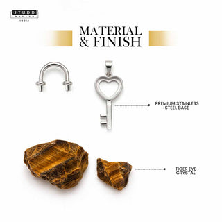 Tiger Eye Lock & Key Crystal Pendant With Chain