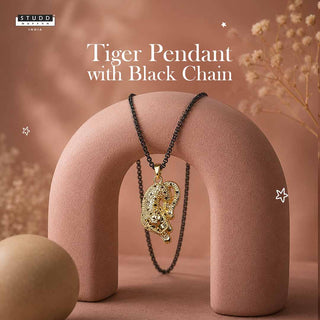 Fierce Tiger Pendant - 24k Gold Tone Plated [ Black Chain ]