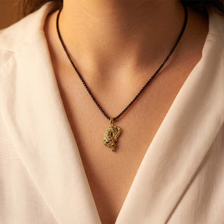 Fierce Tiger Pendant - 24k Gold Tone Plated [ Black Chain ]