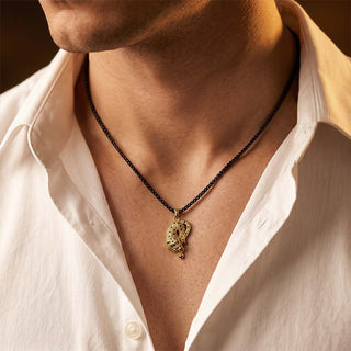 Fierce Tiger Pendant - 24k Gold Tone Plated [ Black Chain ]